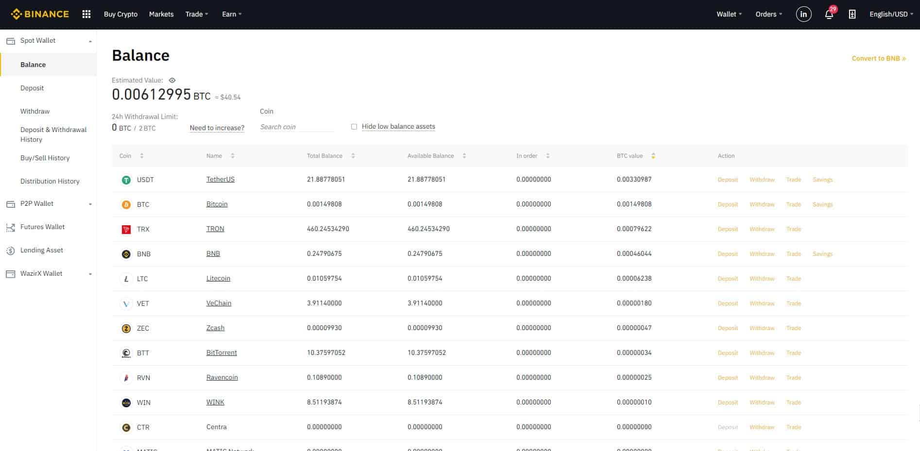 binance btc balance says zero