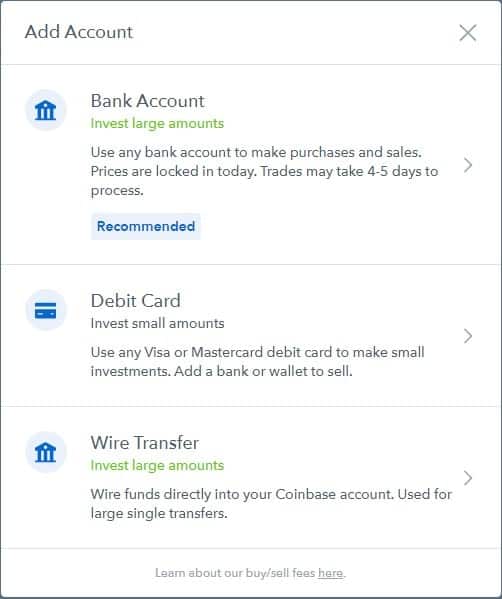 Coinbase guide, choose account type