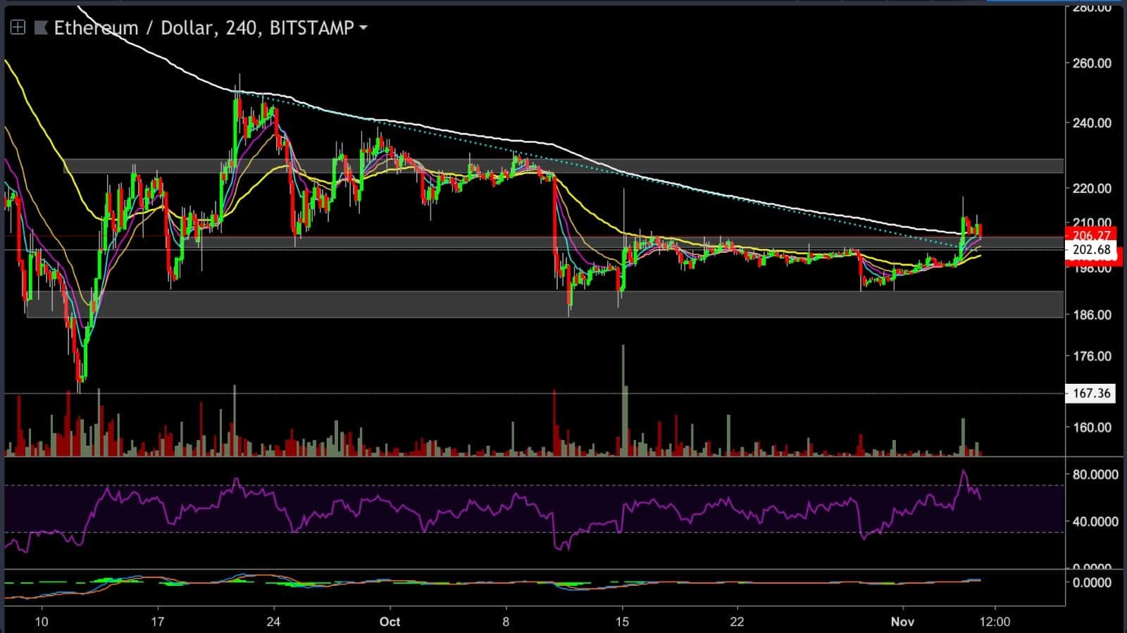 Price analysis of Ethereum Nov.5: After a bullish weekend, will the $ 205 support be valid?