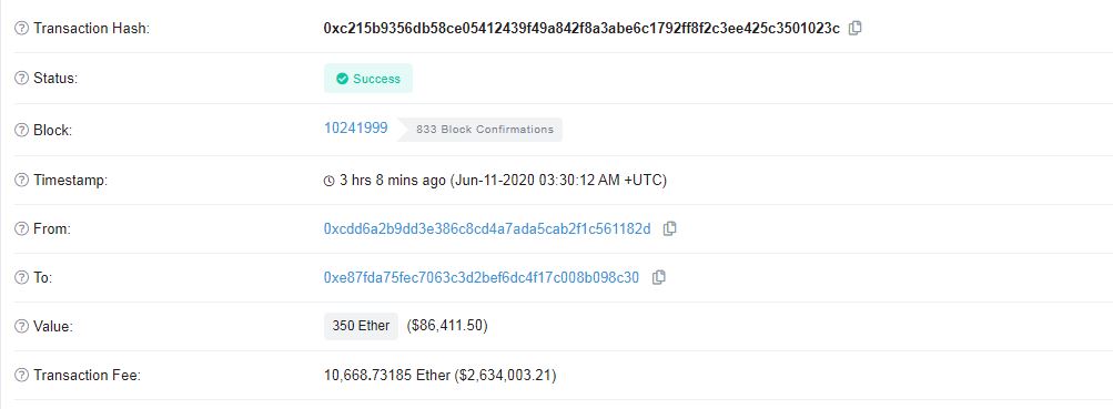 ethereum transaction fee dollar