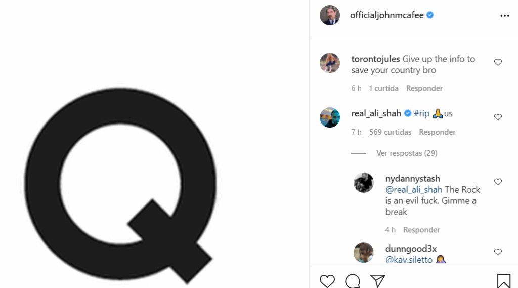 The last post by John McAfee: A Letter Q.