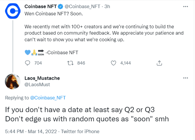 Coinbase NFT Tweet. Image: Twitter