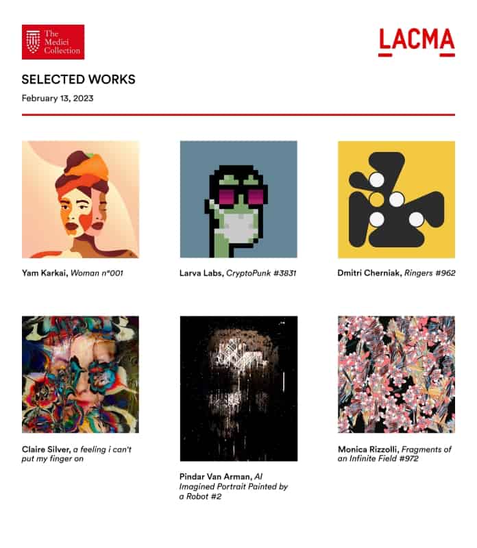 Some of the NFTs donated to LACMA. Image: LACMA