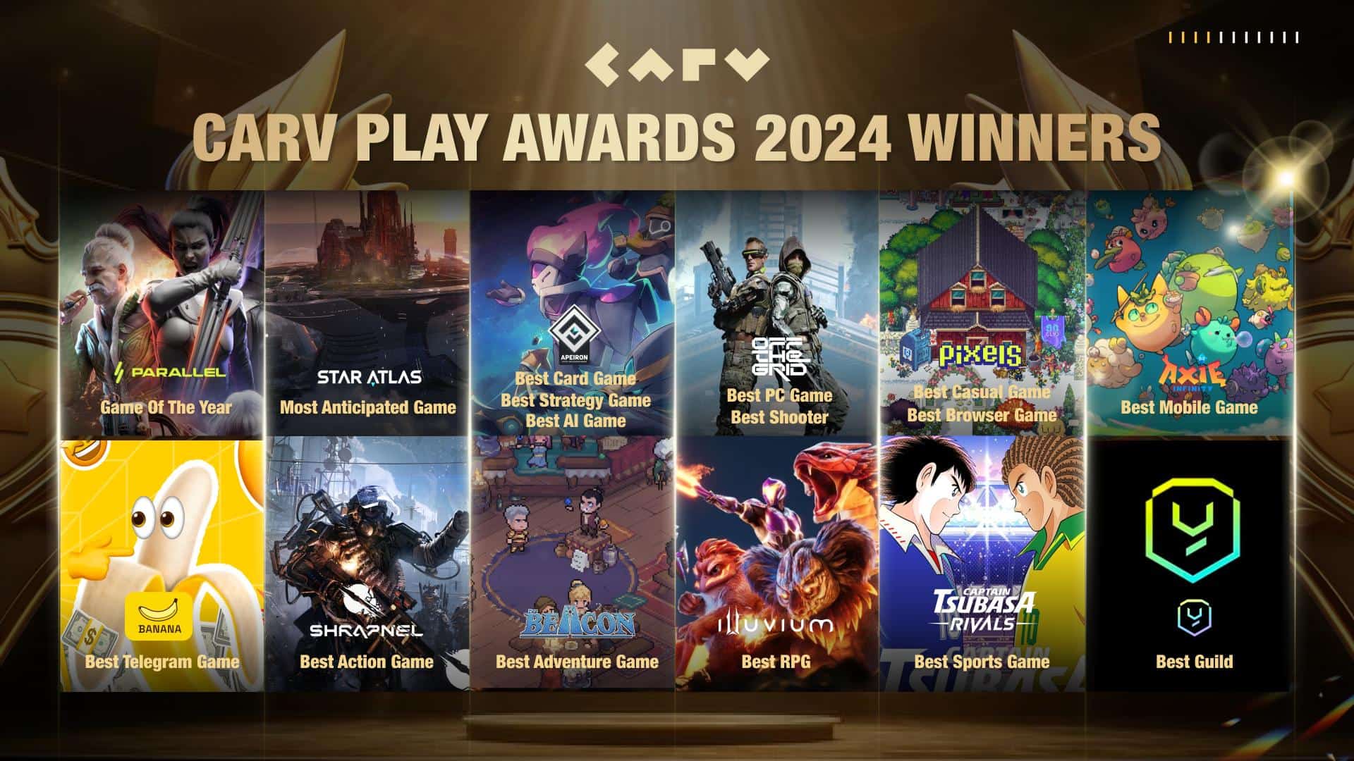 CARV Play Awards 2024 Honors Gaming Excellence Across 16 Categories