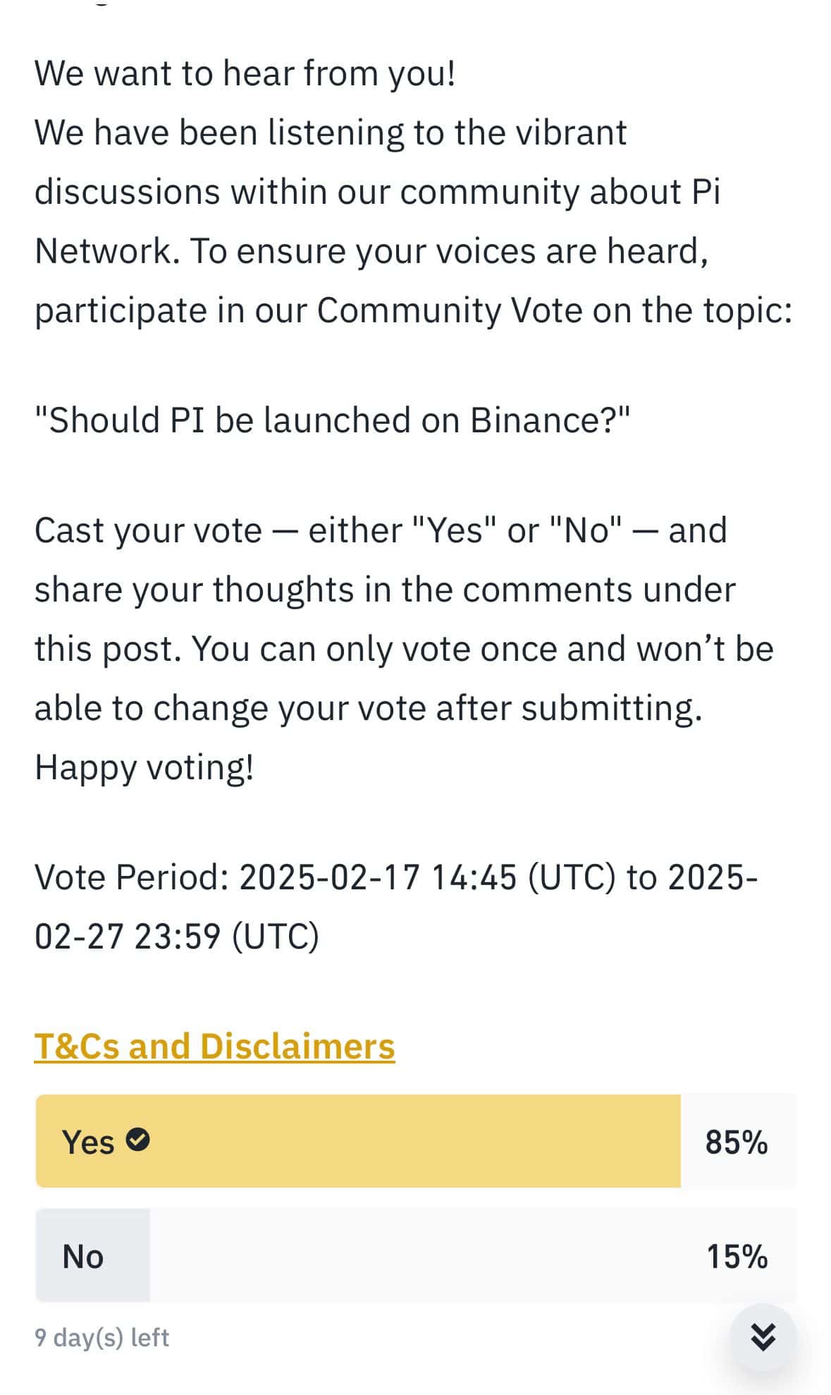 Votazione su Binance