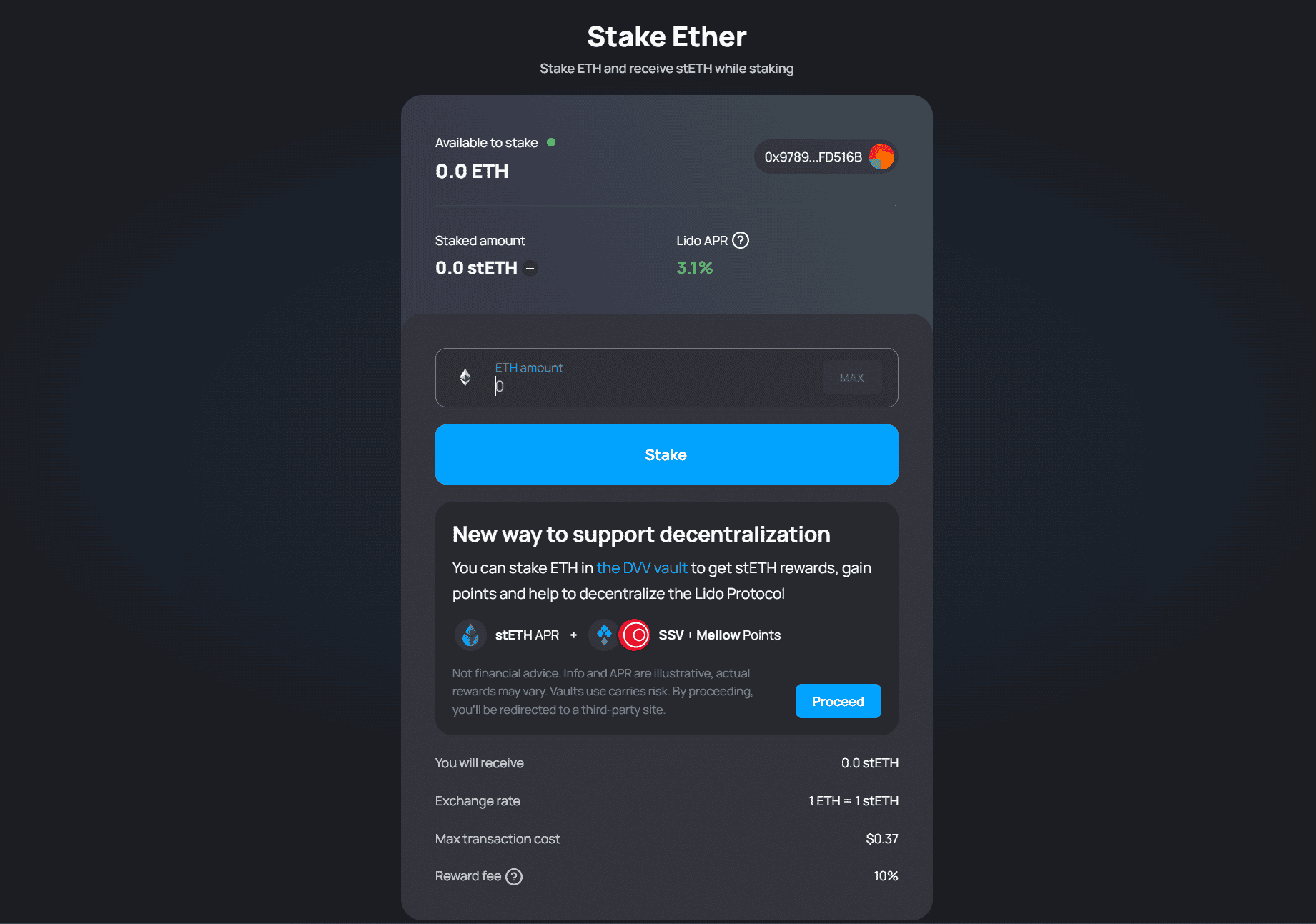 Lido ETH staking